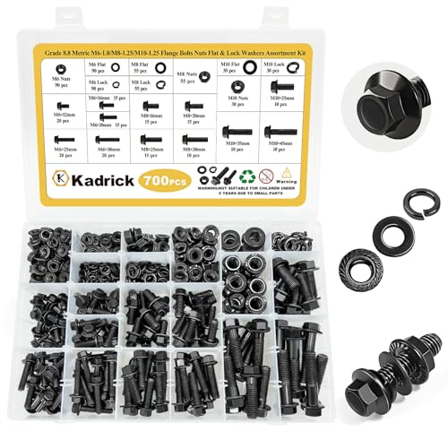 700PCS M6-M10 Metric Flange Hex Bolt Kit，M6-1.0 M8-1.25 M10-1.25,Grade 8.8 - size: M6 M8 M10 700Pcs Flange HEX