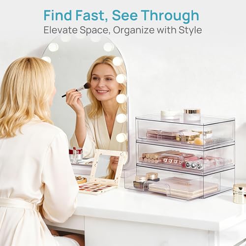 Vtopmart Clear Stackable Storage Drawers, 4 Pack Wide Plastic Organizers - style: Wide-4pack-Clear