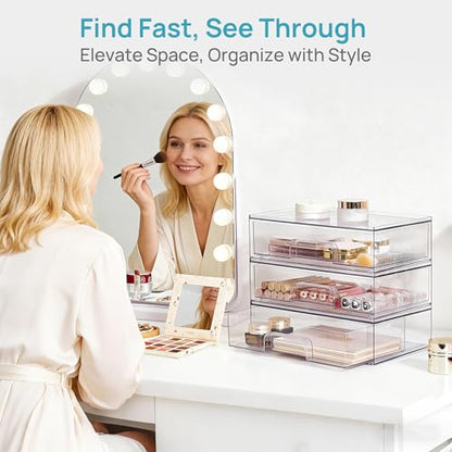 Vtopmart Clear Stackable Storage Drawers, 4 Pack Wide Plastic Organizers - style: Wide-4pack-Clear