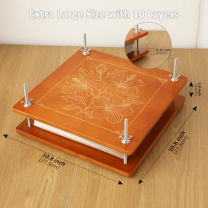Flower Press Kit, 11" x 11" Mahogany Wooden Flower Pressing Kit with 10 Layers for Crafts, Pressed Flowers & Plant Preservation, DIY Spring Craft Art Kit for Bookmark and Frame Flower Drying - size: 11"x10.8"
