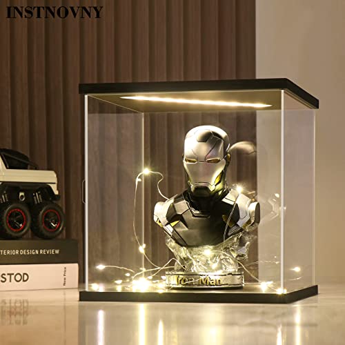 Acrylic Display Case for Collectibles Clear Acrylic Boxes for Display Action Figures Dolls Lighted Basketball Model Display Case Home Organizer Box(Black-Solid Yellow; 11.8*11.8*11.8 inch) - color: Black-solid Yellow, size: 11.8*11.8*11.8 inch