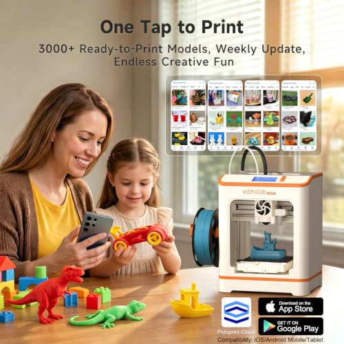 Hephi3d TINA2C 3D Printer for Kids & Beginners with Filament Starter Bundle - color: Orange/Yellow/Pink/Purple