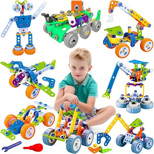 MOONTOY 11-in-1 STEM Building Toys for Kids Ages 4-8, 175 Pcs Construction Engineering Kit with Storage Box, Educational Learning Blocks for Boys & Girls Age 3-5 5-7 6-8 8-10, Birthday Gift