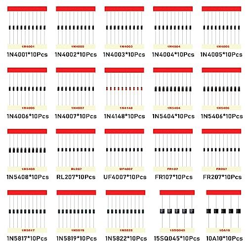 20Values Diodes Kit 1N4001 1N4002 1N4003 1N4004 1N4005 1N4006 1N4007 1N4148 1N5404 1N5406 1N5408 RL207 UF4007 FR107 FR207 1N5817 1N5819 1N5822 15SQ045 10A10 Rectifier Schottky Diode Assortment
