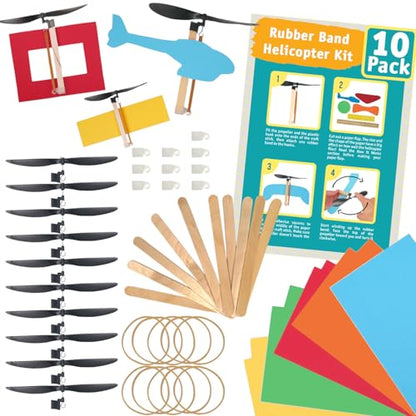 Rubber Band Helicopter Kit, 10-Pack – Build 10 Rubber Band Helicopters, Complete STEM Project Kit for Classrooms, Ages 8+ - size: 10 Pack