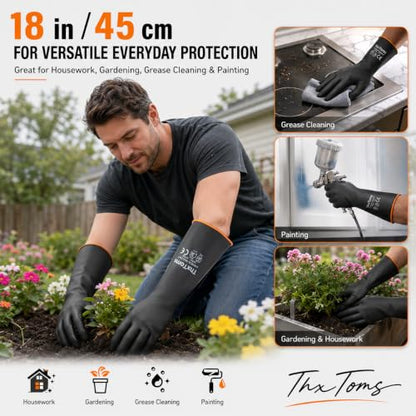 ThxToms Chemical Resistant Gloves, 28 Mil Heavy Duty Latex, 18 Inch, 1 Pair - color: Black 18 Inch