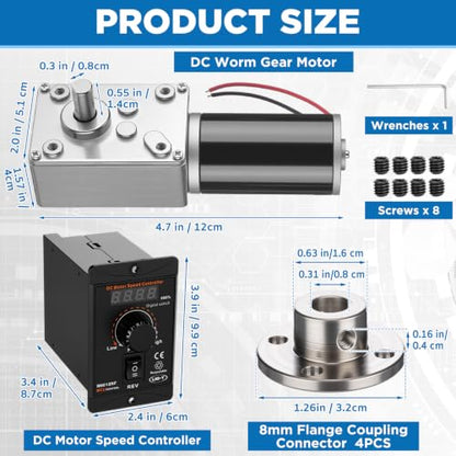 Sabary 6 Piece 12v 12rpm Dc Worm Gear Motor Kit with 20a Pwm Speed Controller for Forward and Reverse Control, High Torque Self-Locking Motor for DIY Automation, Robotics(Digital Display Controller) - style: Digital Display Controller