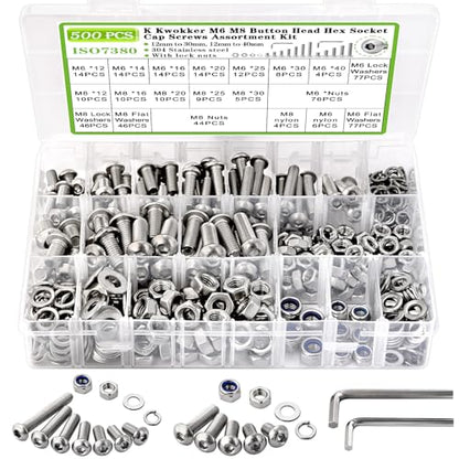 500Pcs M6 M8 Button Head Hex Socket Metric Screws Assortment Kit - size: G. M6 M8