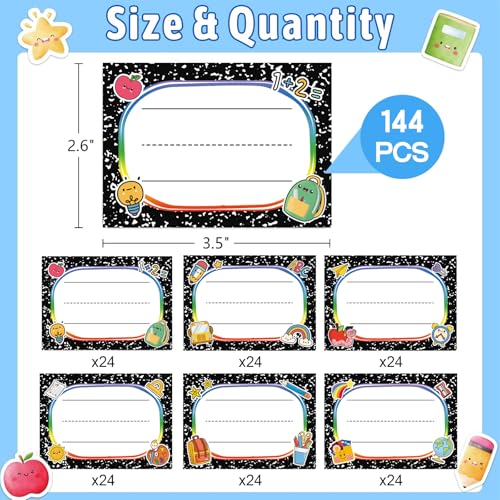 144 PCS Name Tags Stickers for Classroom Composition Nameplates - color: Black-b
