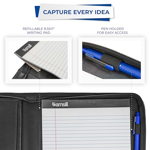Samsill Professional Padfolio with Secure Zippered Closure, 10.1 Inch Tablet Sleeve, and 8.5 by 11 Inch Notepad, Black, Full Size (70820) - size: Letter - 8.5 x 11 inches, style: Zipper Padfolio