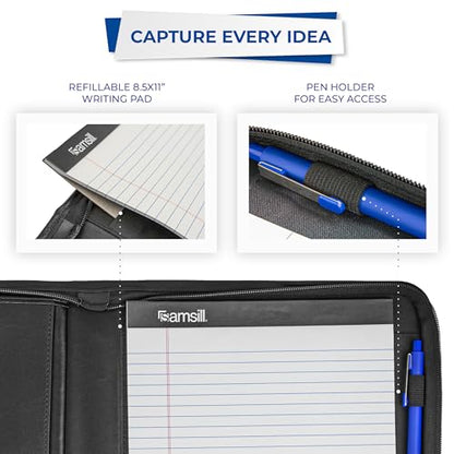 Samsill Professional Padfolio with Secure Zippered Closure, 10.1 Inch Tablet Sleeve, and 8.5 by 11 Inch Notepad, Black, Full Size (70820) - size: Letter - 8.5 x 11 inches, style: Zipper Padfolio