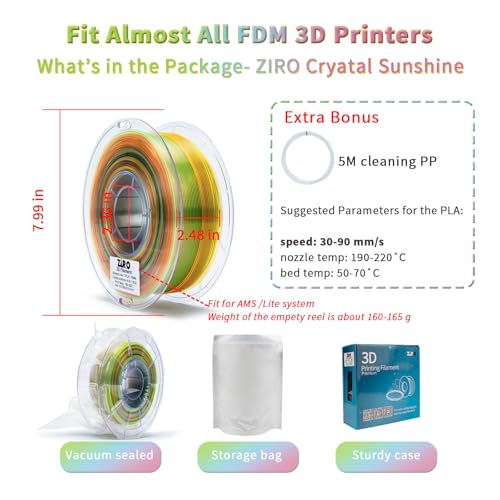 ZIRO Fast Color Change PLA, Transluent Filament 1.75mm, Crystal Sunshine - color: Cyrstal Sunshine