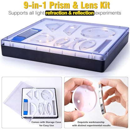 Physics Optical Experiment Set Multifunction Reflector Refraction 5-Line Light Source Lenses Various Prisms Mirror Magnetic Demo Board Teaching Demonstration Equipment for Teacher Education
