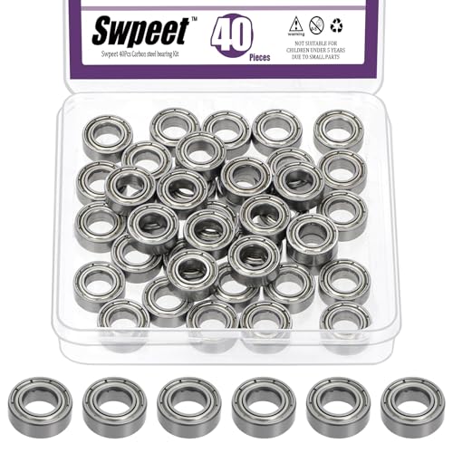 Swpeet 40Pcs 687ZZ Ball Bearings Assortment Kit, 7 x 14 x 5mm Carbon Steel Deep Groove Bearings, Miniature Bearings, Double Shielded - size: 687ZZ-40PCS, style: Carbon Steel