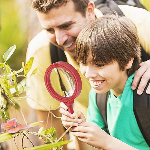 Rongon 5X Kids Magnifying Glass Handheld Jumbo Magnifiers with Stand (Red) - color: Red