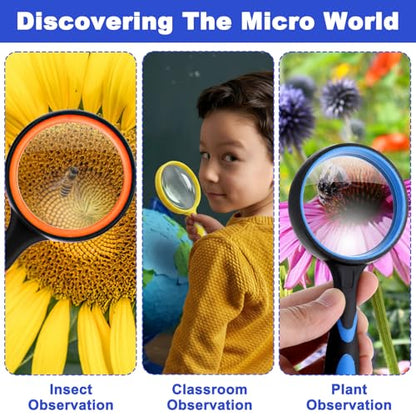12 Pack Magnifying Glass, 50 mm 10 X Glasses Lens Reading Magnifier for Kids and Seniors, Non-Slip Handheld Magnifying Glass for Close Work, Nature Exploration