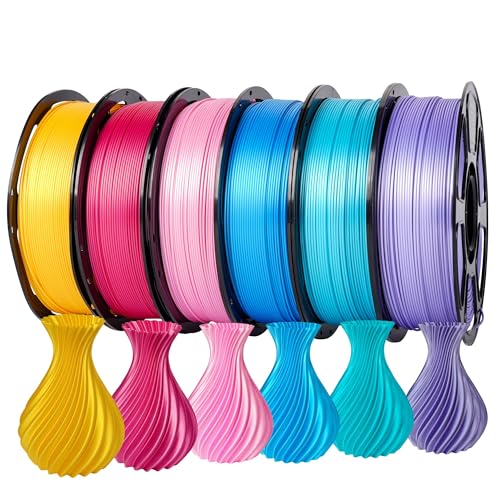 Silk PLA Filament Bundle 6KG, Shiny 3D Printer Filament 1.75mm - color: Silk Gold+cyan+purple+pink+light Blue+rose Red