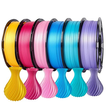 Silk PLA Filament Bundle 6KG, Shiny 3D Printer Filament 1.75mm - color: Silk Gold+cyan+purple+pink+light Blue+rose Red