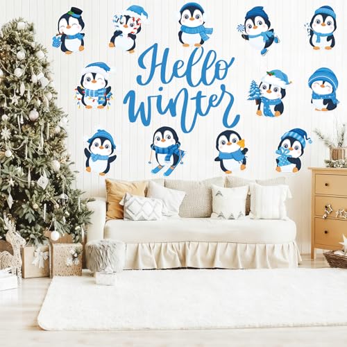 48Pcs Winter Penguin Cutouts, Cute Penguin Paper Cut Outs Bulletin Board Decor for Winter Christmas Holiday Home Office Classroom Chalkboard Window Wall Door Decor - style: Penguin
