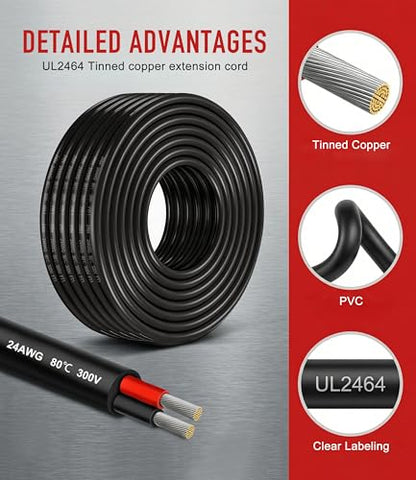 XINWANG 24AWG 2-Conductor Electrical Wire, UL2464, 26.25FT - size: 24AWG-2C(2x0.23mm²)-8M