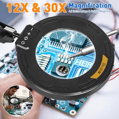 Ultra Long 3-Section Swing Arm 12X 30X Magnifying Glass with Light
