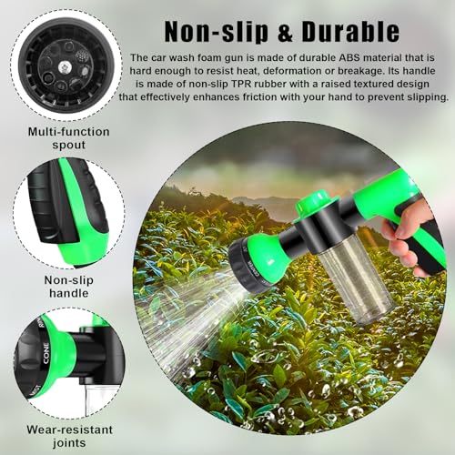 Wevdn Car Wash Nozzle, High Pressure 8 Adjustable Patterns Sprayer with Soap Dispenser, Universal Garden Hose Foam Nozzle for Car Washing and House Cleaning, Car Accessories (Green) - color: Green