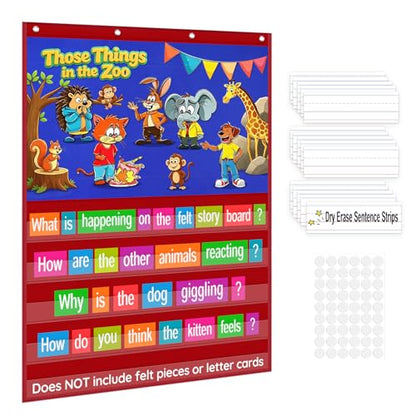 AKAYOK 2-in-1 Felt Board & Pocket Chart, 37”x28 Felt Board for Wall with 54 Self Adhesive Dots & 15 Dry Erase Sentence Strips, Flannel Boards Stories for Preschool, Early Literacy & Speech Therapy - color: Blue-1