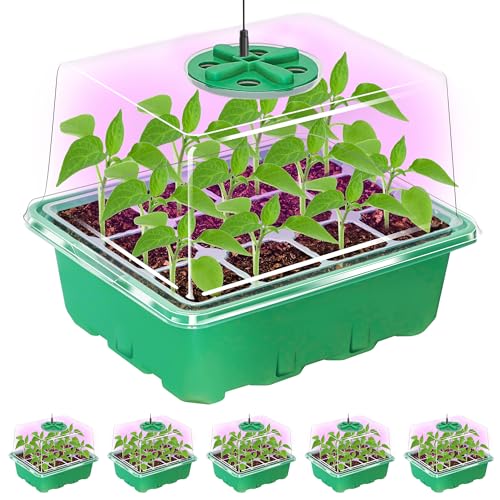 Bonviee Seed Starter Trays with 12-LED Grow Lights, Green, 5 Pack - color: Green, size: 5 Packs