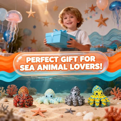 4Pcs 4in 3D Printed Octopus Set, Articulated Flexible Octopus Fidget Toy, 3D Printed Animals Desk Pets for Office, Sensory Stress Relief Sea Creature Toys for Kids & Adults, Easter basket essentials - color: 4pcs Octopus Set-a