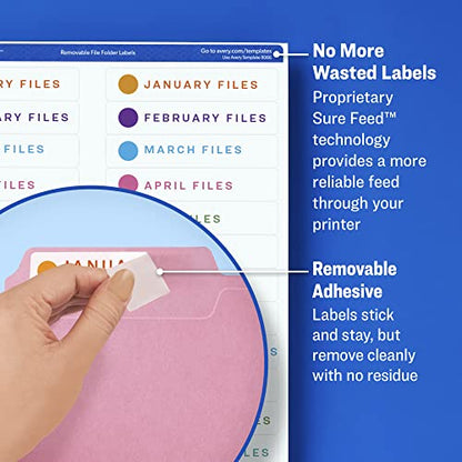 Avery Removable ID Labels, Sure Feed Technology, Removable Adhesive, 3-1/3" x 4", 150 Labels (6464) (Pack of 5) - size: Pack of 5