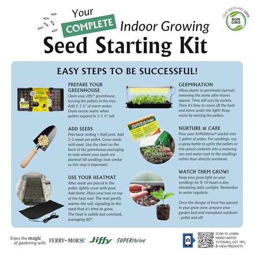 Ferry Morse Your Complete Indoor Seed Starting Kit Including Heat Mat, T5 Grow Light Fixture with 50 Cell 42mm Greenhouse - color: Complete Indoor Seed Starting Kit With 50 Cell 42mm Greenhouse