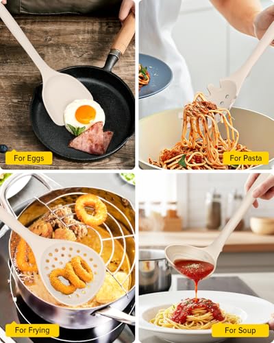 BUNDLEPRO Silicone Cooking Utensils Set, 9 Pcs Kitchen Utensils, One-Piece - color: Khaki