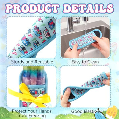 24 Sets End of Year Gifts for Students Bulk Summer Ice Pop Sleeves Reusable Colorful Freezer Ice Pop Holders Bags Cool Summer Cards Ribbons School Grad Birthday Beach Pool Party Favors - style: Tropical