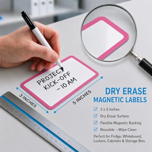 Magnetic Dry Erase Labels 3x5 Inch, 35 PCS Set with Markers and Eraser - color: White Color Border