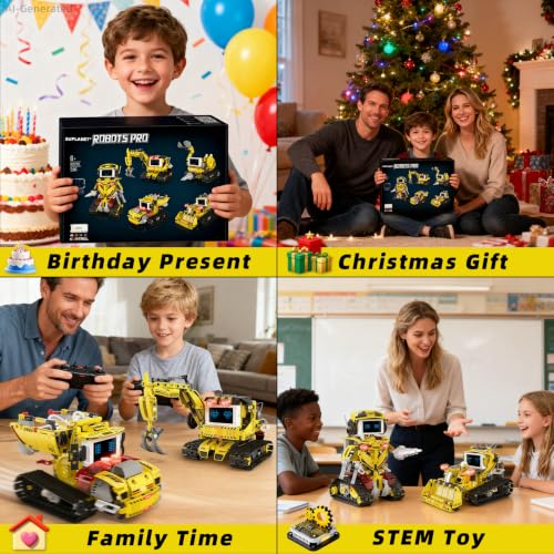 5 in 1 Robot Building Set with RC & APP for Boys Kids Ages 8-14