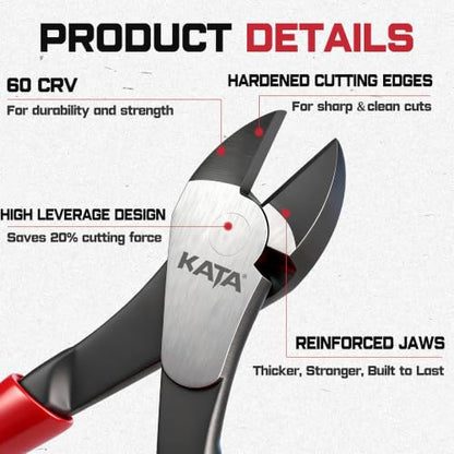 KATA 7 Inch High Leverage Diagonal Cutting Pliers, Heavy Duty Wire Cutters - color: 7" Diagonal Plier Red