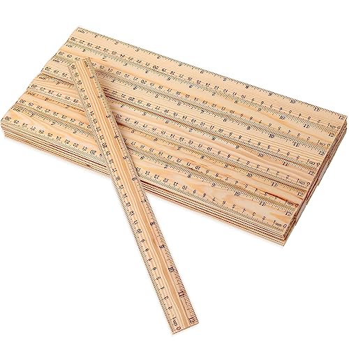 Zonon 100 Pcs Wooden Ruler Bulk Wood Measuring Ruler Office 2 Scale for School Education Families Kids Students (12 Inch) - size: 12 Inch
