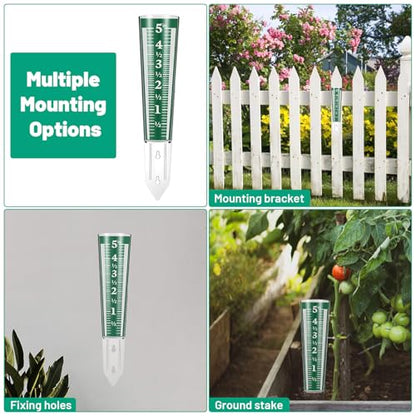 6 Pcs Rain Gauge Outdoor, 5 Inch Capacity Plastic Easy to Read Rain Gauges Measure and Monitor Precipitation Magnifying Scale and Numbers for Garden Yard Field Lawn (Blue, Green)