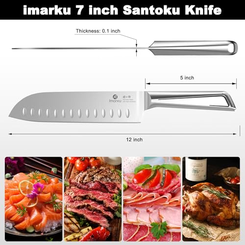 imarku Santoku Knife 7 Inch, Japanese Sharp High Carbon Stainless Steel - color: Brushed Silver