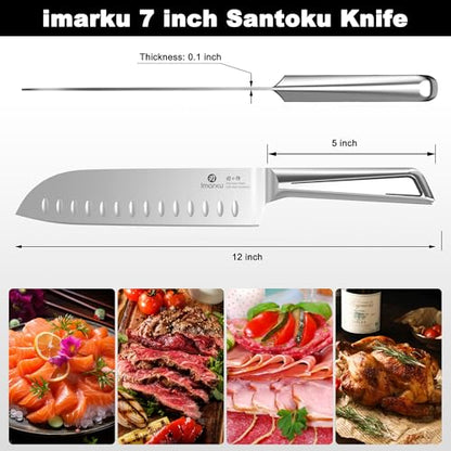 imarku Santoku Knife 7 Inch, Japanese Sharp High Carbon Stainless Steel - color: Brushed Silver