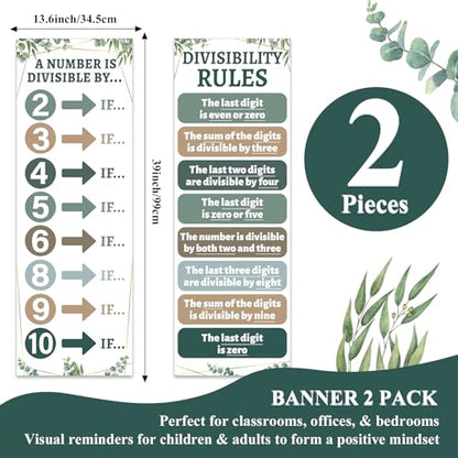 QOUBAI Educational Math Posters for Middle School Divisibility Mathematics Banner Math Classroom Decor Eucalyptus Posters Bulletin Board for Teachers Elementary High School Classroom Wall - style: Eucalyptus