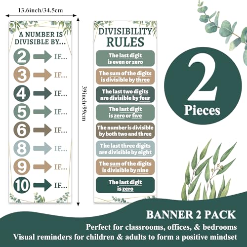 QOUBAI Educational Math Posters for Middle School Divisibility Mathematics Banner Math Classroom Decor Eucalyptus Posters Bulletin Board for Teachers Elementary High School Classroom Wall - style: Eucalyptus
