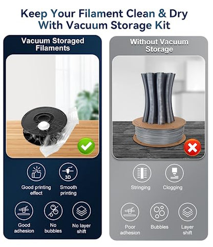 3D Printer Filament Storage Vacuum Bags Kit-Reusable Bag ×10 Pack 35 * 40cm with 10 Desiccants /10 Humidity Card /10 Clips/1 Hand Pump,DustProof and Humidity Resistant for Keep Filament Clean & Dry