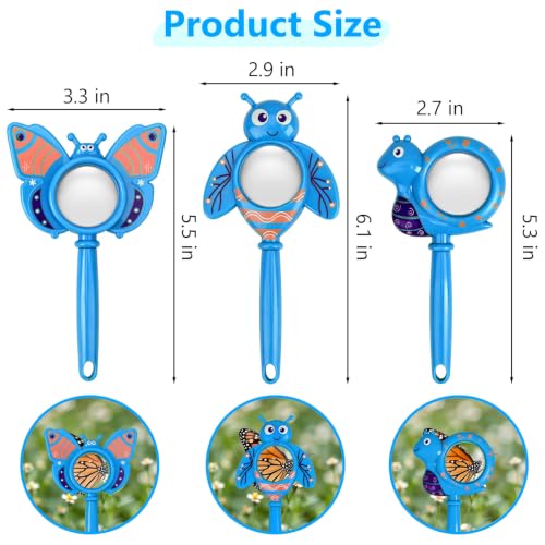 3PCS Insect Magnifying Glass for Kids, 3X Handheld Magnifier (Blue) - color: Blue