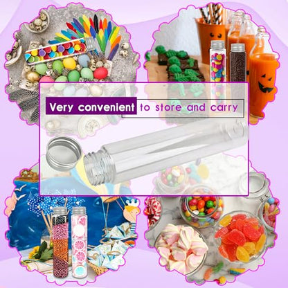80 Pcs Clear Flat Test Tubes 110ml Plastic Test Tube with Screw Caps Transparent Test Tube for Bath Salt Gumball Candy Storage Science Party