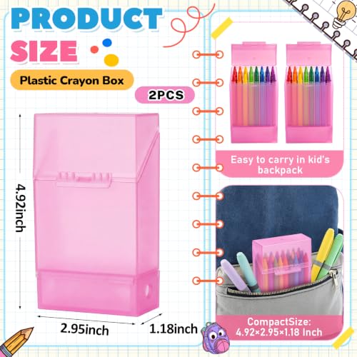 Clabby 2 Pcs 2 in 1 Plastic Crayon Box with Sharpener Holds 24, Pink - color: Pink