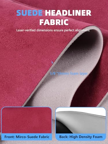Red Suede Headliner Fabric - 96" L × 60" W Auto Head Liners, Fabric Tube Packaging with Foam Backing for Cars, Trucks, SUVs, RVs, Boats - Home Repair/DIY Headliner Material - color: Red, size: 96"L×60"W