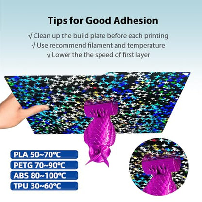 IdeaFormer-3D Confetti PEF+Galaxy PEY Holographic Kobra S1 X Build Plate 264x276mm, Rainbow PEF PEY Spring Steel Bed Plate Flexible Smooth Sheet for Anycubic Kobra S1, X, Combo - color: PEF PEY (Rainbow Confetti+Galaxy)