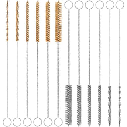 12-Pieces Brass Stainless Steel Wire Brush Set, 12" Long Wire Pipe Cleaner Engine Cleaning Brush Small Wire Brushes for Cleaning Tubes, Cylinders, Narrow Spaces, Auto Parts