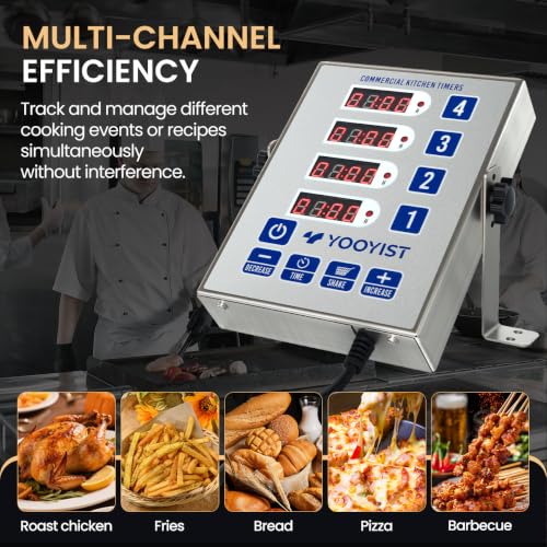 4-Channel Commercial Kitchen Timer Loud Alarm Digital Cook Timer - color: Silver